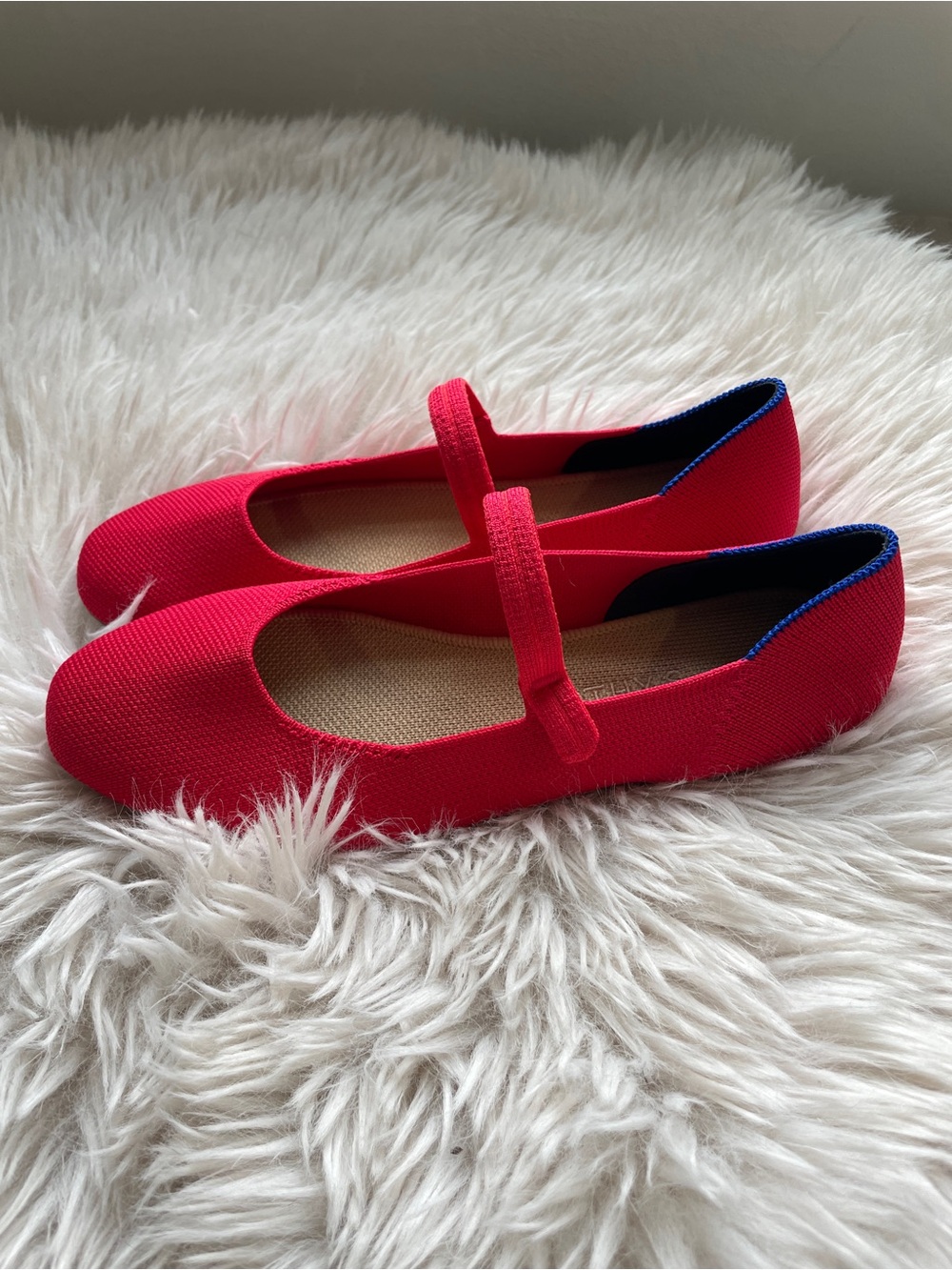 Rothy's Red Mary Jane Flats with Blue Trim - Picture 2 of 4
